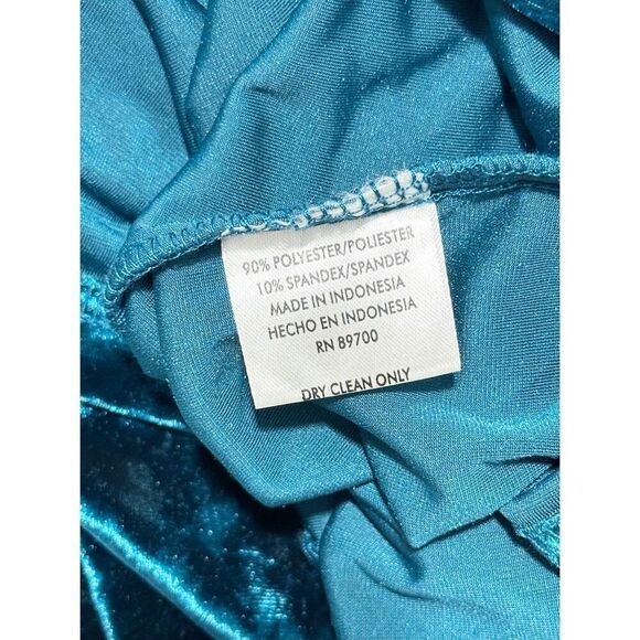 Karin Stevens Scoop Neck Stretchy Velvet Dress Teal Blue Women's Cowl Size 14 - Picture 7 of 9